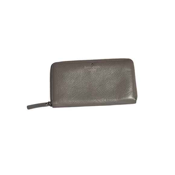 Kate Spade Taupe Pebbled Leather Continental Zip Around Wallet EUC - Picture 1 of 8